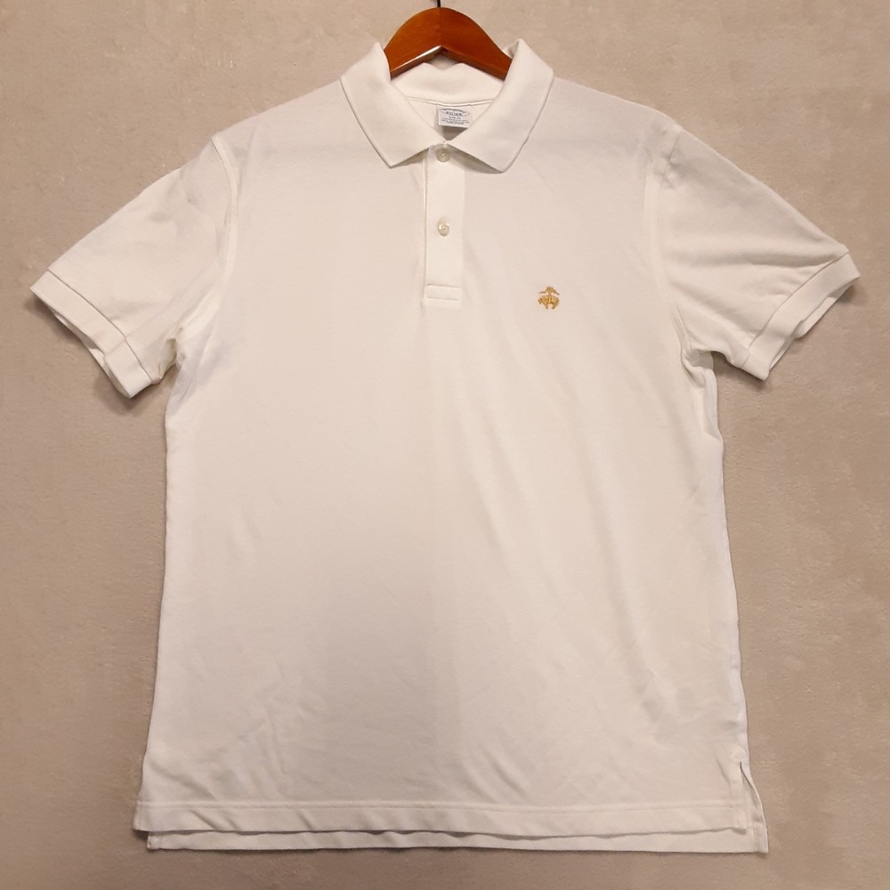 Brooks Brothers 1818 Mens Cotton Polo Sz.L/Slim Fit/White-Gold Logo